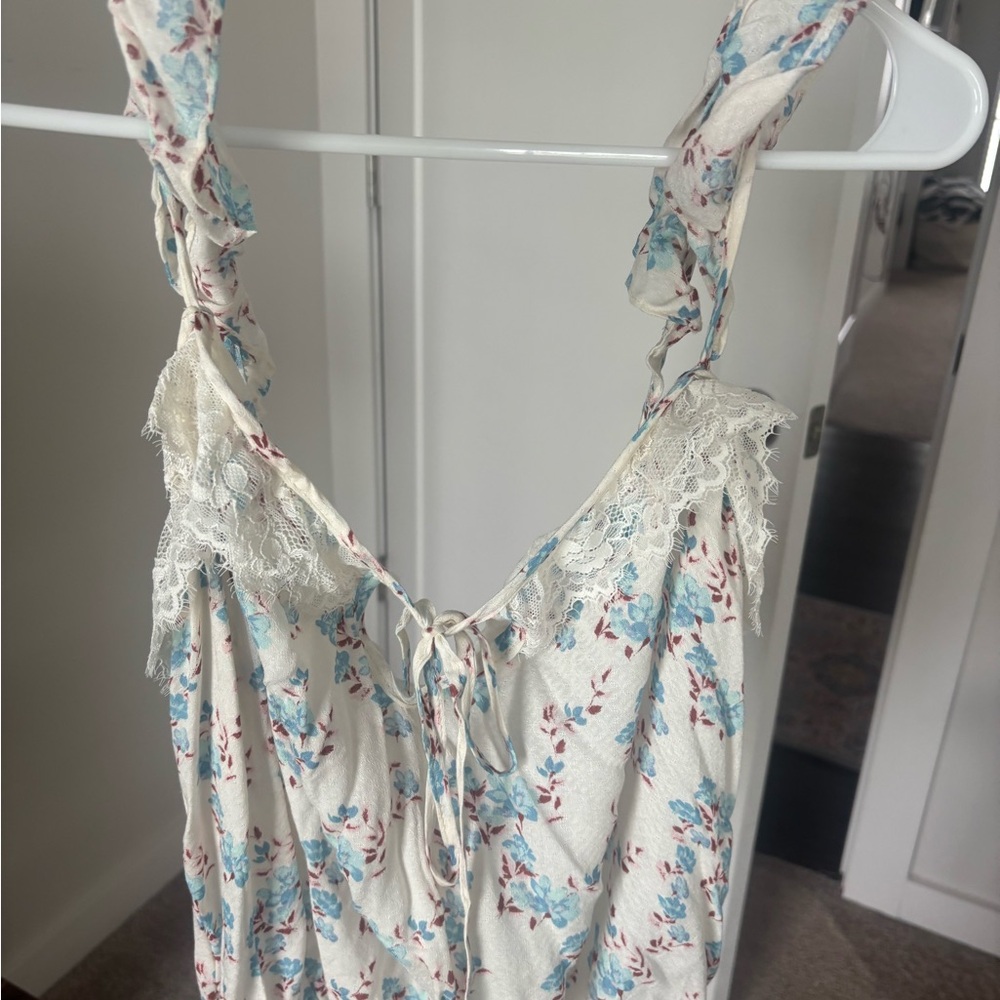 Free People Floral Lace Bodysuit - Cream and Blue
